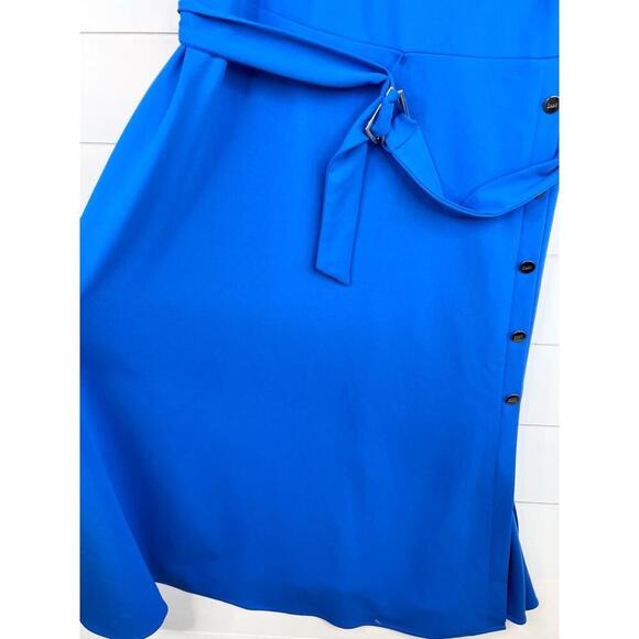 DKNY Blue Waist Belt Button Detail Crew Neck Sleeveless Scuba Crepe Dress Sz 20W - Picture 5 of 15